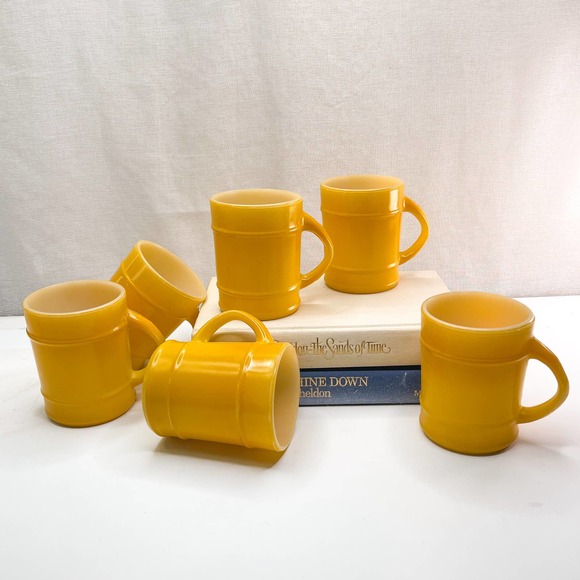 Fire King Barrel Style Mugs Harvest Yellow Color set of six - Picture 1 of 5